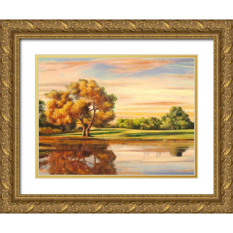 Riflessi sul lago (detail) Gold Ornate Wood Framed Art Print with Double Matting by Angelo, Masera