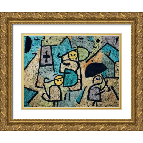 Protected Children Gold Ornate Wood Framed Art Print with Double Matting by Klee, Paul
