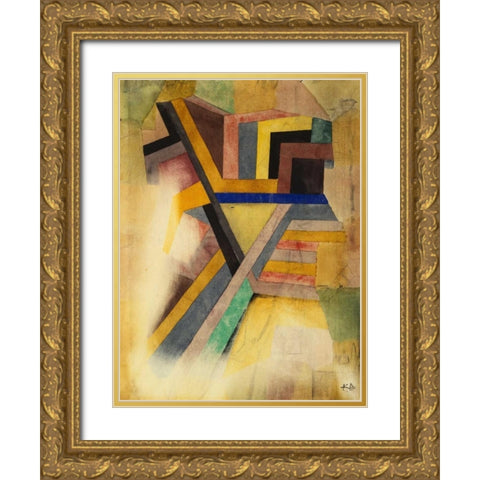 Abstract Painting Gold Ornate Wood Framed Art Print with Double Matting by Klee, Paul