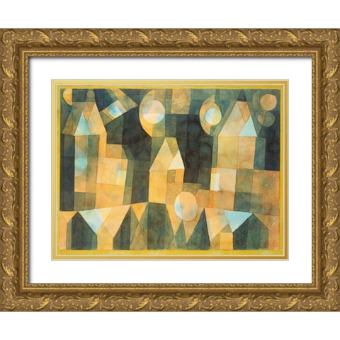 Three Houses and a Bridge Gold Ornate Wood Framed Art Print with Double Matting by Klee, Paul