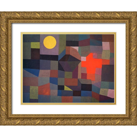 Fire at Full Moon Gold Ornate Wood Framed Art Print with Double Matting by Klee , Paul