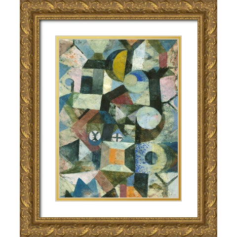 Composition with the Yellow Half-Moon and the Y Gold Ornate Wood Framed Art Print with Double Matting by Klee, Paul
