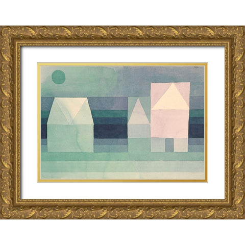 Three Houses Gold Ornate Wood Framed Art Print with Double Matting by Paul, Klee