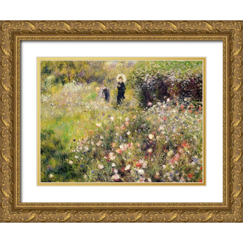 Summer Landscape Gold Ornate Wood Framed Art Print with Double Matting by Renoir, Pierre-Auguste