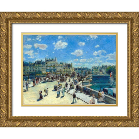 Pont Neuf Paris Gold Ornate Wood Framed Art Print with Double Matting by Renoir, Pierre-Auguste