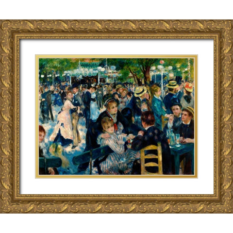 Dance at Le Moulin de la Galette Gold Ornate Wood Framed Art Print with Double Matting by Renoir, Pierre-Auguste