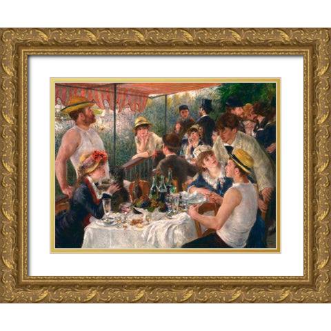 Luncheon of the Boating Party Gold Ornate Wood Framed Art Print with Double Matting by Renoir, Pierre-Auguste