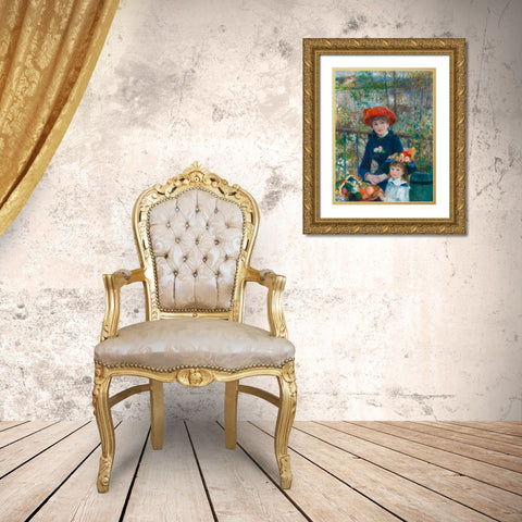 Two Sisters (On the Terrace) Gold Ornate Wood Framed Art Print with Double Matting by Renoir, Pierre-Auguste