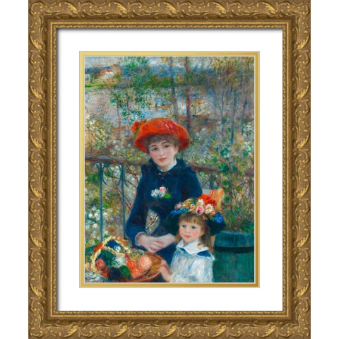 Two Sisters (On the Terrace) Gold Ornate Wood Framed Art Print with Double Matting by Renoir, Pierre-Auguste