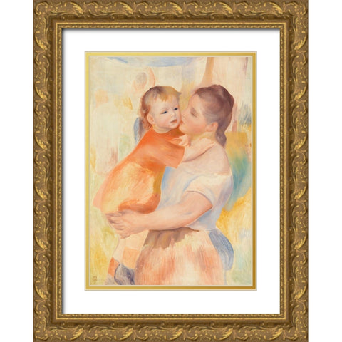 Washerwoman and Child Gold Ornate Wood Framed Art Print with Double Matting by Renoir, Pierre-Auguste