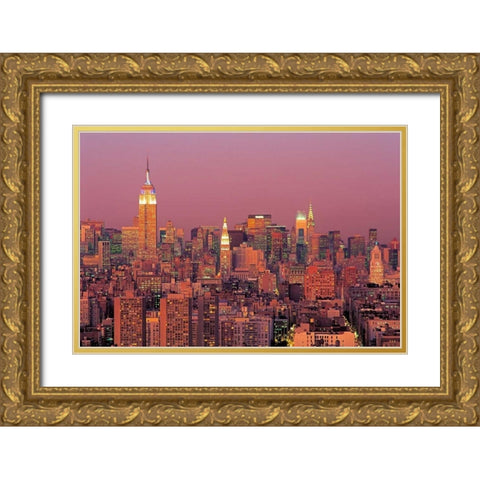 Sunset over Manhattan Gold Ornate Wood Framed Art Print with Double Matting by Berenholtz, Richard