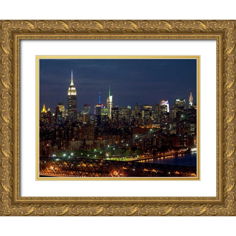 Midtown Manhattan at night Gold Ornate Wood Framed Art Print with Double Matting by Berenholtz, Richard