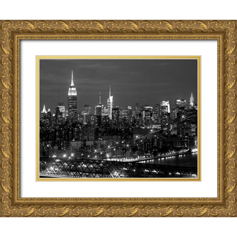 Midtown Manhattan at night Gold Ornate Wood Framed Art Print with Double Matting by Berenholtz, Richard