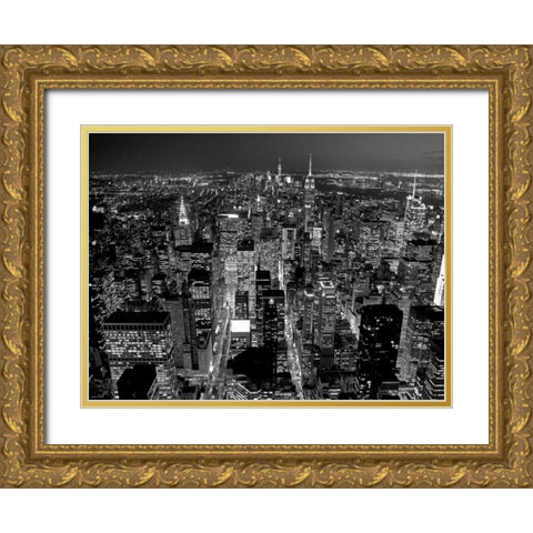 Midtown Manhattan at night Gold Ornate Wood Framed Art Print with Double Matting by Berenholtz, Richard