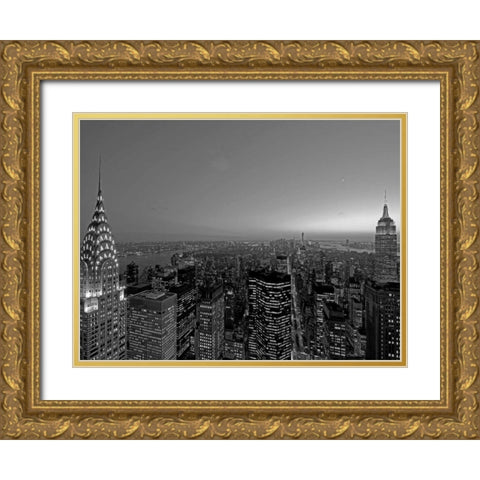 Midtown and Lower Manhattan at dusk Gold Ornate Wood Framed Art Print with Double Matting by Berenholtz, Richard