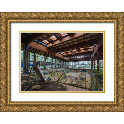 Abandoned Resort Pool, Upstate NY Gold Ornate Wood Framed Art Print with Double Matting by Berenholtz, Richard