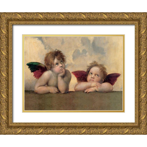 Angeli - Madonna Sistina (detail) Gold Ornate Wood Framed Art Print with Double Matting by Raffaello