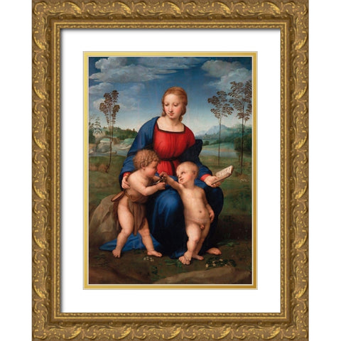 Madonna del cardellino Gold Ornate Wood Framed Art Print with Double Matting by Raffaello