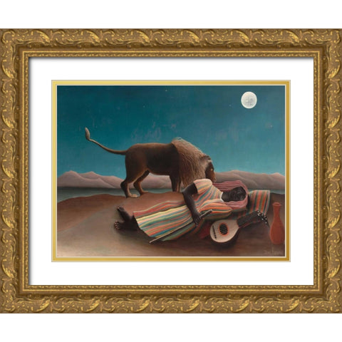 La Bohemienne endormie Gold Ornate Wood Framed Art Print with Double Matting by Rousseau, Henri