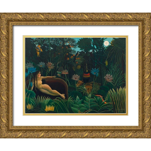 The Dream  Gold Ornate Wood Framed Art Print with Double Matting by Rousseau, Henri