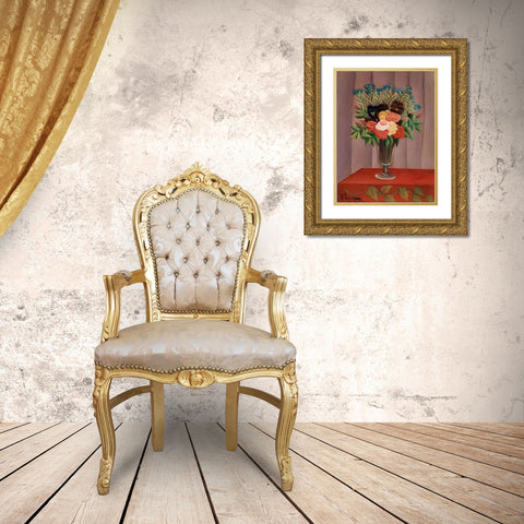Bouquet of Flowers Gold Ornate Wood Framed Art Print with Double Matting by Rousseau, Henri
