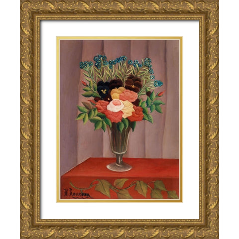 Bouquet of Flowers Gold Ornate Wood Framed Art Print with Double Matting by Rousseau, Henri
