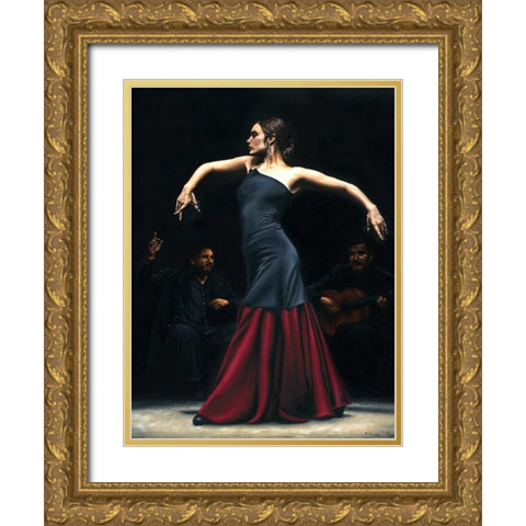 Encantado por flamenco Gold Ornate Wood Framed Art Print with Double Matting by Young, Richard
