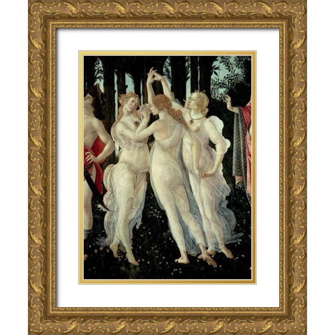 Le tre Grazie (detail of Primavera) Gold Ornate Wood Framed Art Print with Double Matting by Botticelli, Sandro