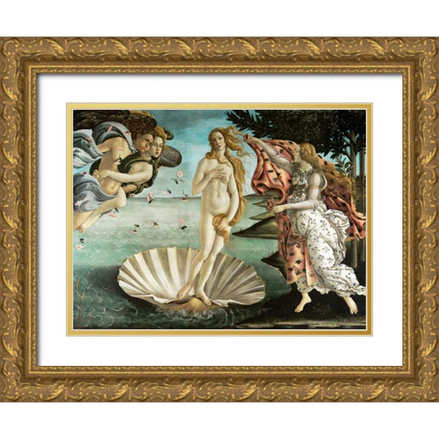 La nascita di Venere Gold Ornate Wood Framed Art Print with Double Matting by Botticelli, Sandro