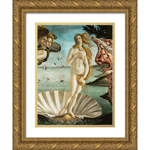 La nascita di Venere (detail) Gold Ornate Wood Framed Art Print with Double Matting by Botticelli, Sandro