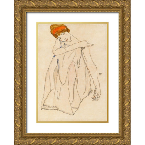 The Dancer Gold Ornate Wood Framed Art Print with Double Matting by Schiele, Egon