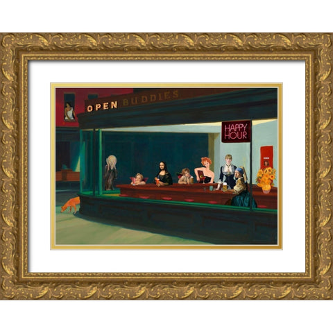 An Art Night Out (detail) Gold Ornate Wood Framed Art Print with Double Matting by Hill, Steven