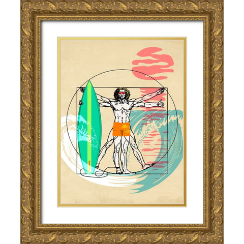 Cogito Ergo Surf Gold Ornate Wood Framed Art Print with Double Matting by Hill, Steven