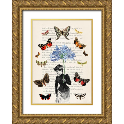 Lady of Butterflies Gold Ornate Wood Framed Art Print with Double Matting by Lamanche, Stef