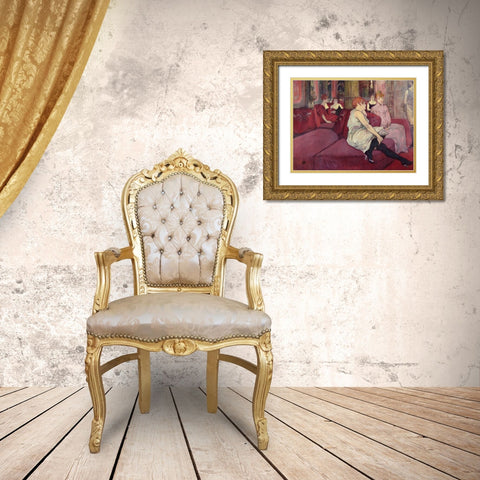 In the Salon at the Rue des Moulins Gold Ornate Wood Framed Art Print with Double Matting by de Toulouse-Lautrec, Henri