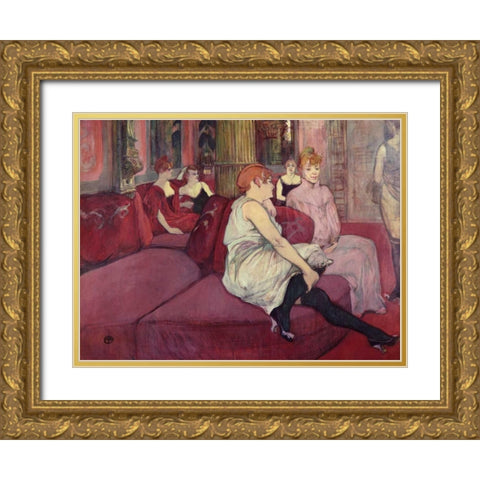 In the Salon at the Rue des Moulins Gold Ornate Wood Framed Art Print with Double Matting by de Toulouse-Lautrec, Henri