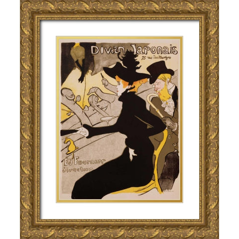 Divan Japonais Poster Gold Ornate Wood Framed Art Print with Double Matting by de Toulouse-Lautrec, Henri