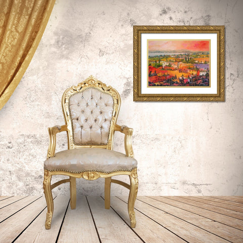 Villaggio delle praterie Gold Ornate Wood Framed Art Print with Double Matting by Marzari, Tebo