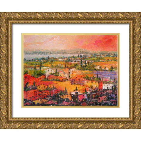 Villaggio delle praterie Gold Ornate Wood Framed Art Print with Double Matting by Marzari, Tebo