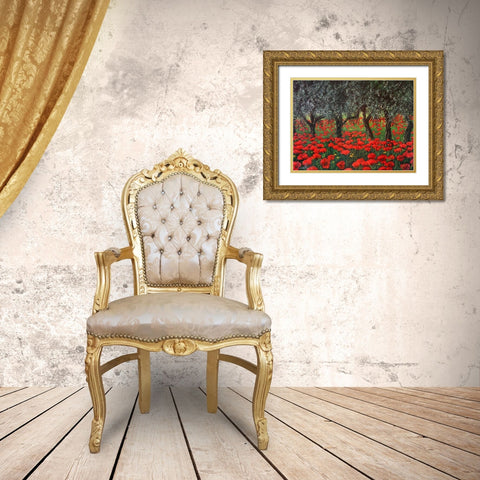 Papaveri sotto gli ulivi Gold Ornate Wood Framed Art Print with Double Matting by Marzari, Tebo