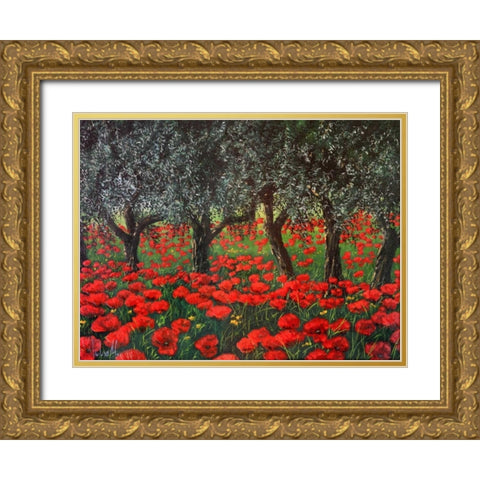 Papaveri sotto gli ulivi Gold Ornate Wood Framed Art Print with Double Matting by Marzari, Tebo
