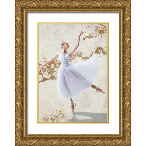 White Ballerina Gold Ornate Wood Framed Art Print with Double Matting by Rizzardi, Teo
