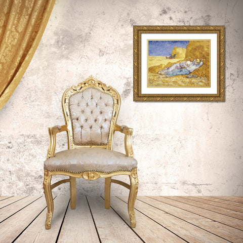 Noon- Rest Gold Ornate Wood Framed Art Print with Double Matting by Van Gogh, Vincent