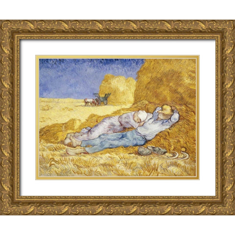 Noon- Rest Gold Ornate Wood Framed Art Print with Double Matting by Van Gogh, Vincent