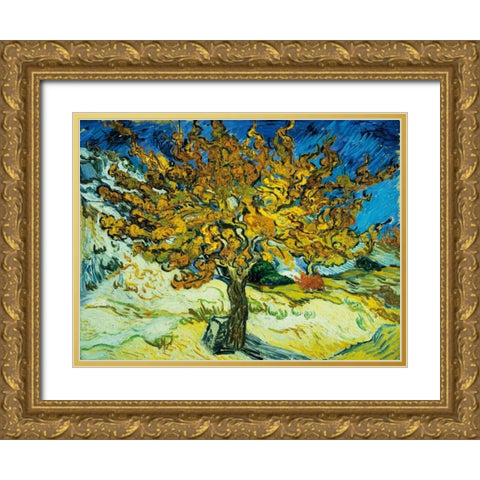 Mulberry Tree Gold Ornate Wood Framed Art Print with Double Matting by Van Gogh, Vincent