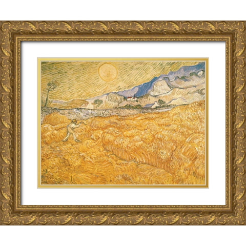 The Harvester Gold Ornate Wood Framed Art Print with Double Matting by van Gogh, Vincent