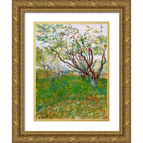 The Flowering Orchard Gold Ornate Wood Framed Art Print with Double Matting by van Gogh, Vincent