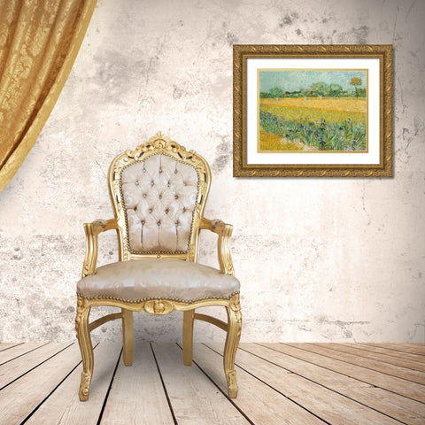 Field with Irises near Arles Gold Ornate Wood Framed Art Print with Double Matting by Van Gogh, Vincent