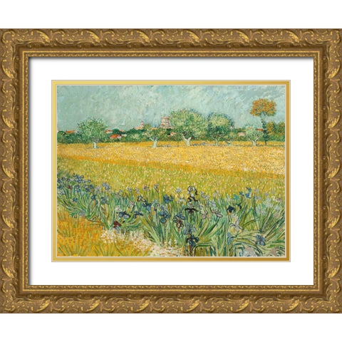 Field with Irises near Arles Gold Ornate Wood Framed Art Print with Double Matting by Van Gogh, Vincent