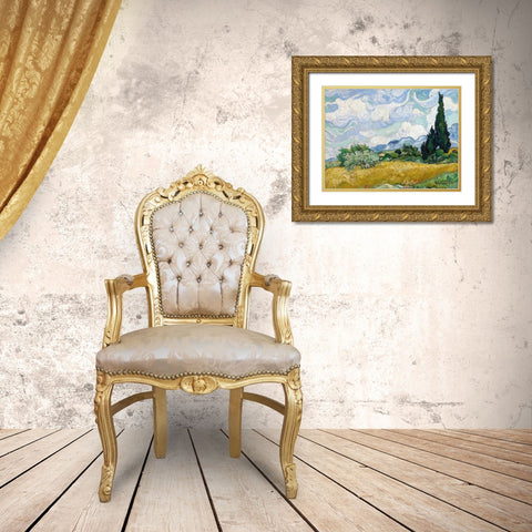 Wheat Field with Cypresses Gold Ornate Wood Framed Art Print with Double Matting by Van Gogh, Vincent